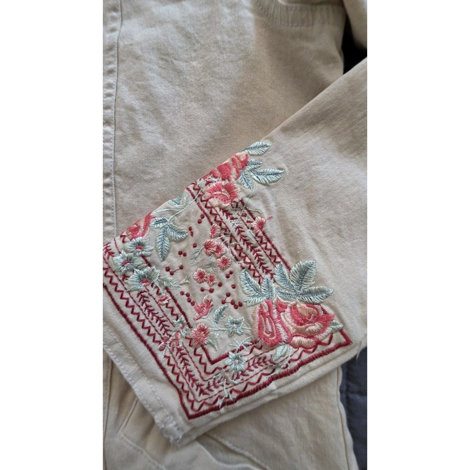 Nwt Denim & Co. Canvas Jacket W/ Embroidered Cuffs- Medium — image 5 of 8